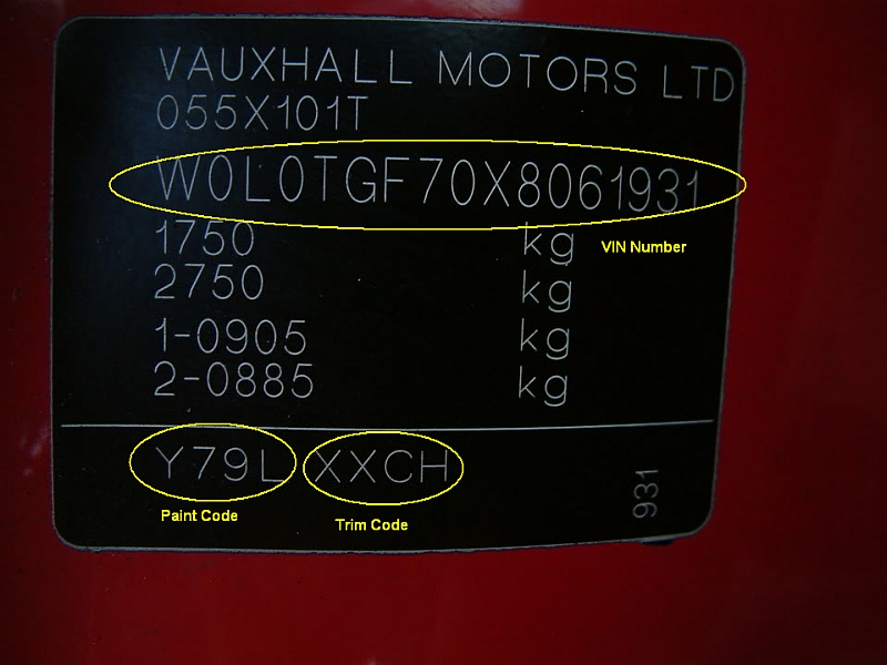 Vauxhall Colour Chart